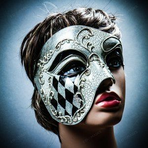 Venetian Half Face Phantom Masquerade Silver Mask